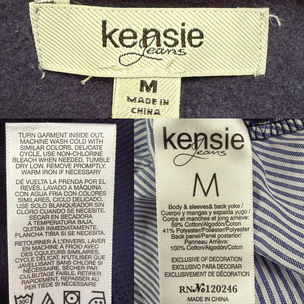 NEW Kensie Jeans Layer Look Ruffle Back Sweatshirt sz Medium Navy Pinstripe - Picture 6 of 8
